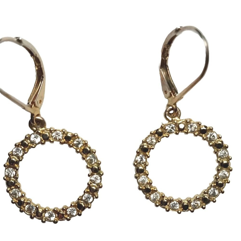 AVON SH Signed Gold‑Tone Pave Rhinestone Hoop Dangle